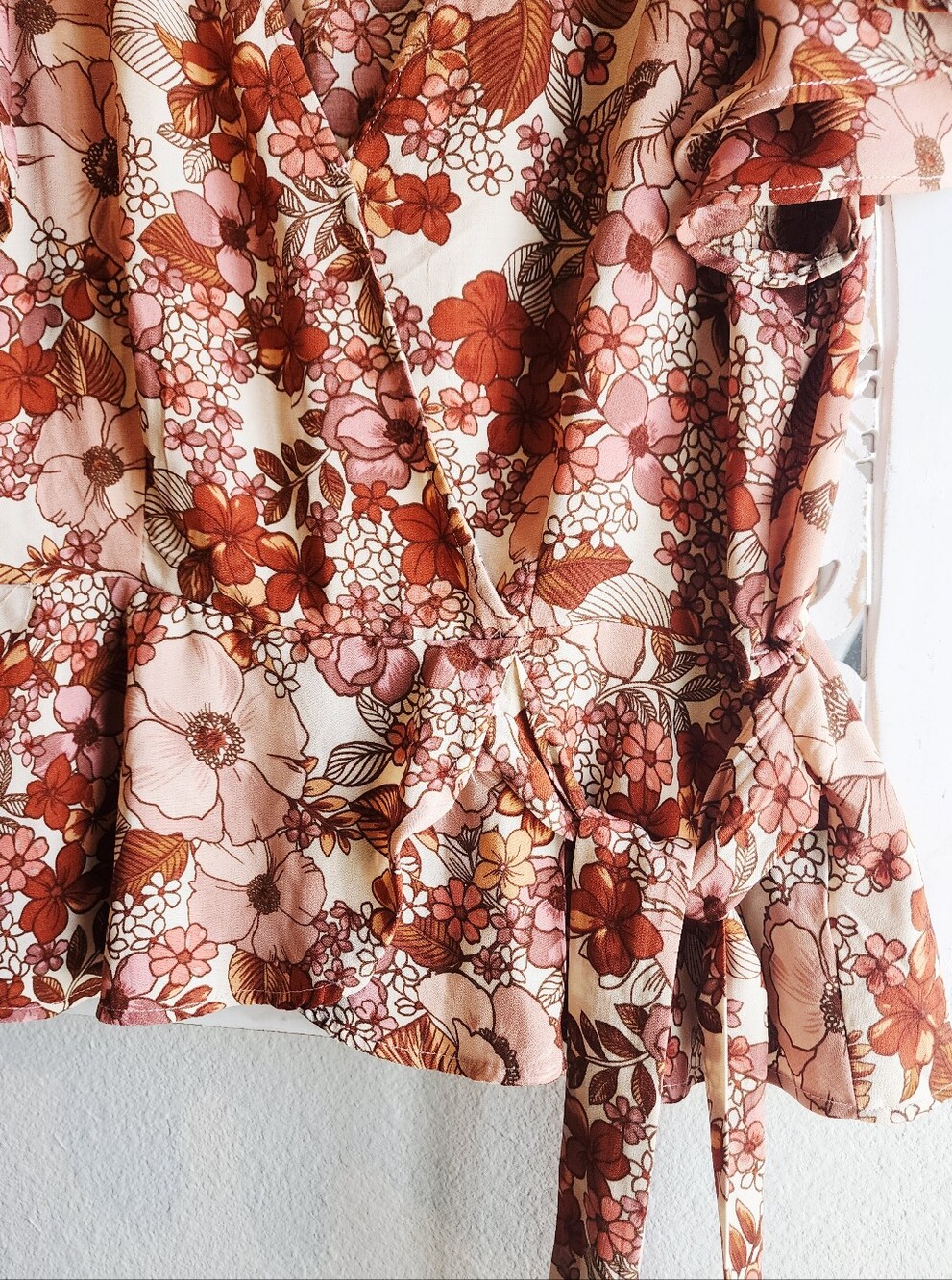 MERAKI FLORAL BLOUSE V NECK PEPLUM FAUX WRAP WOMENS SIZE XL - Picture 7 of 14